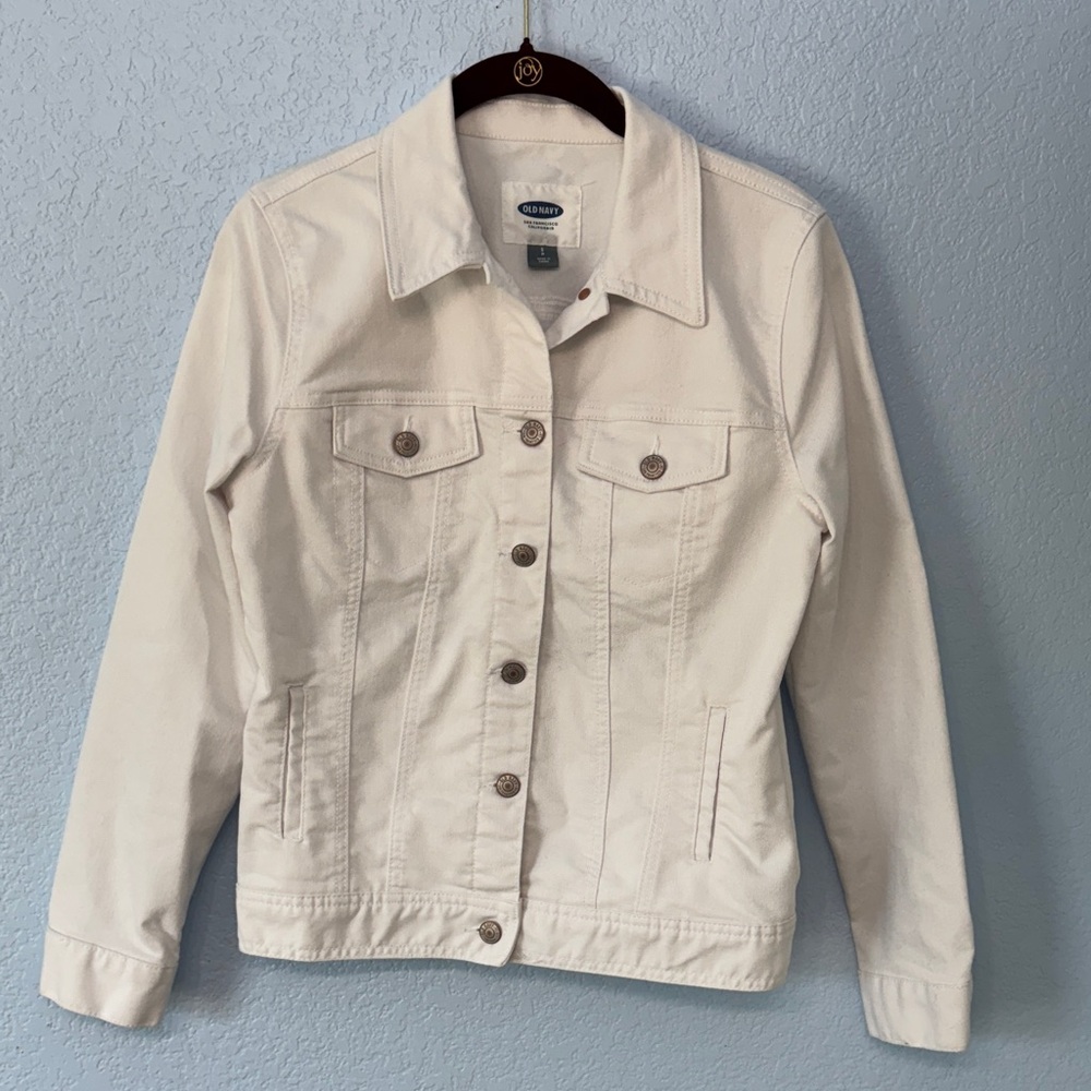 Old Navy Womens White Denim Jacket 100% Cotton Size Small